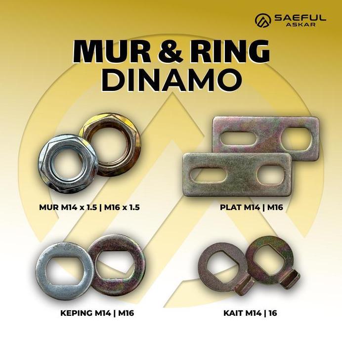 Mur Baut dan Ring Mur Ring Set Dinamo Ukuran 14" 16" Skuter Listrik / Sepeda Listrik / Motor Listrik