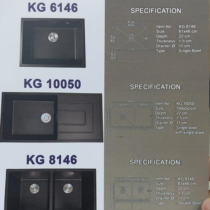 Ready Kitchen Sink Granite Hitam Kossai KG 6146 /Sink Granite Black Series