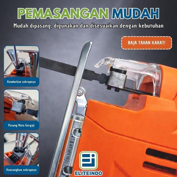 Eliteindo Mesin Jigsaw Elektrik Mesin Gergaji Potong Kayu Papan Triplek Lempengan Besi Multifungsi 5
