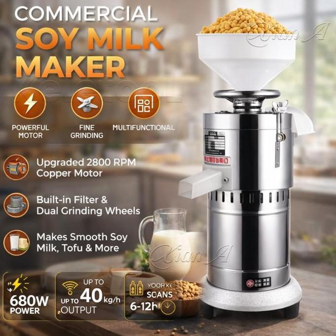 ATHHINE Commercial Soy Milk Maker Mesin Penggiling Stainless Steel  Susu Kedelai Listrik Stainless S