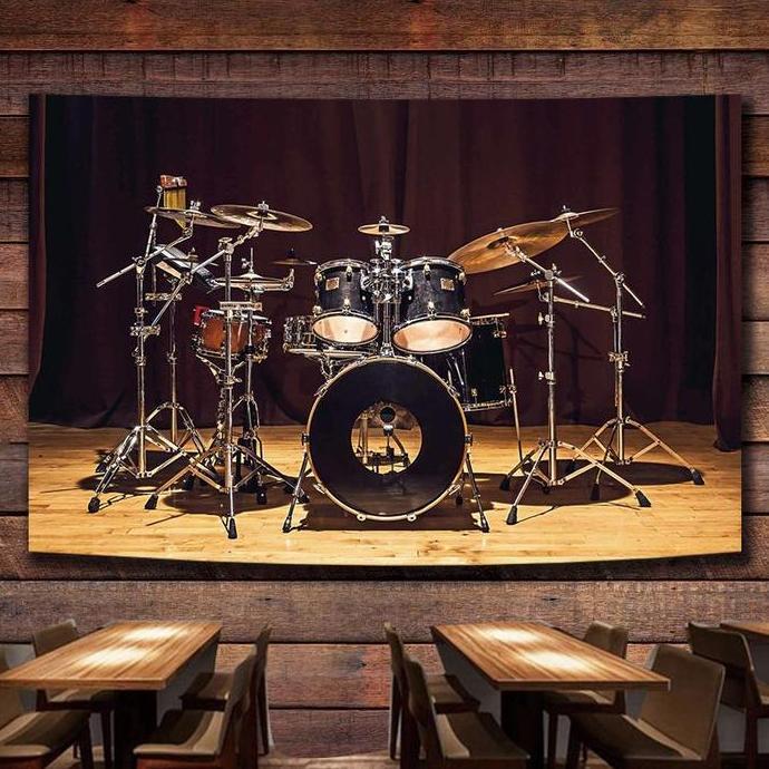 Kain latar belakang alat musik drum set  Kain dekorasi dinding untuk asrama, kamar tidur, dan studio