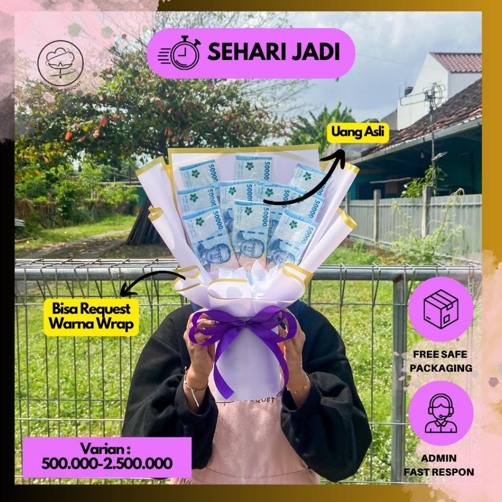 Best Seller Kado Buket Uang Asli Tanpa Hiasan Bunga Kering Hadiah Ultah Cewek Anniversary Pernikahan