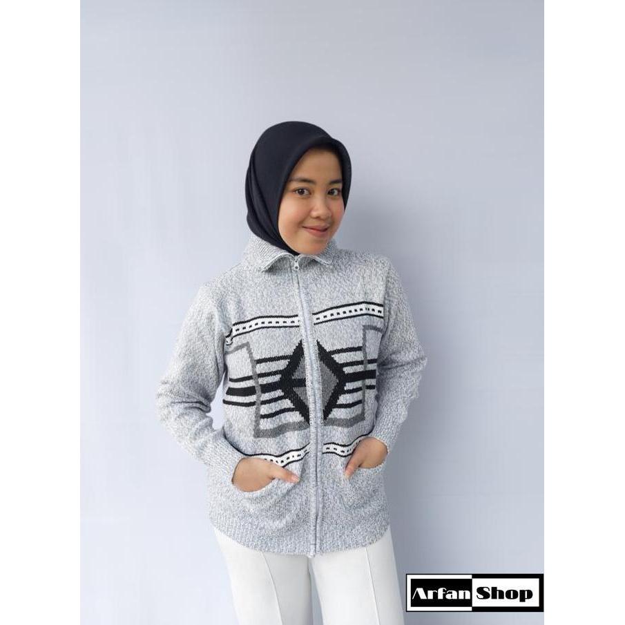Lansungkirim- Jaket Rajut Motif Turtleneck | Sweater Resleting Leher Tinggi | Knitwear Zipper Baju H