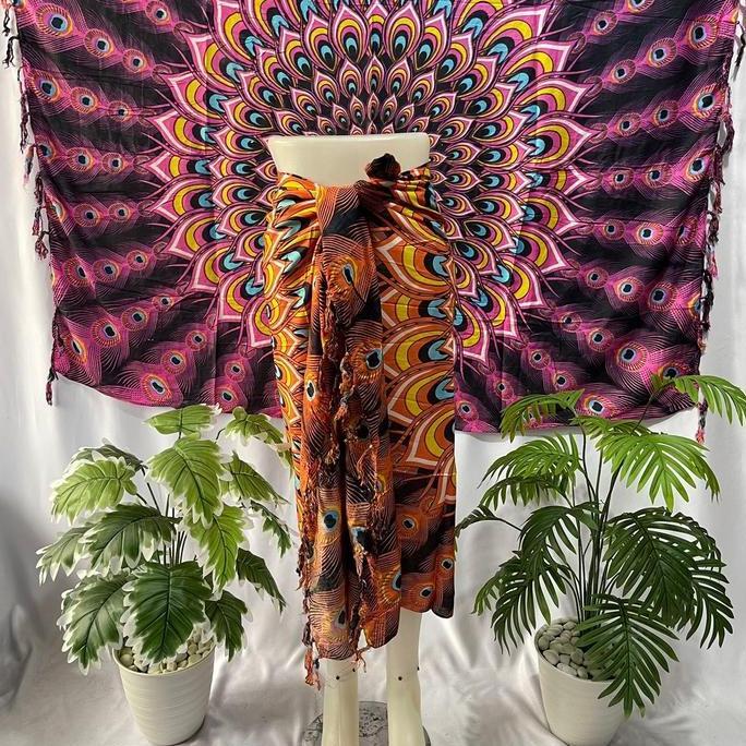 Giocare- Kain Pantai Motif Merak - Bahan Rayon - Kain Pantai Bali - Sarung Pantai - Sarung Bali - Ka