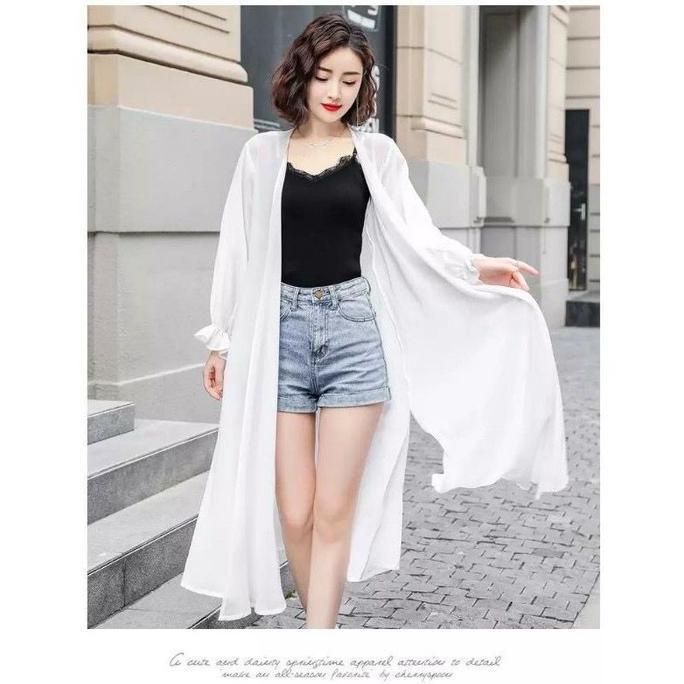 Long outer transparan gaya korean style  / outer  wanita kekinian  / outer pantai