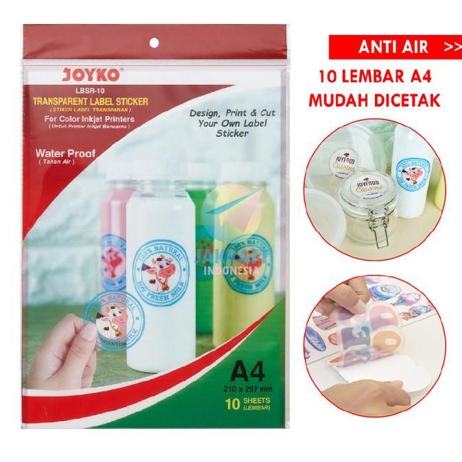 Lansungkirim- (10 Lembar) Kertas Stiker Transparan A4 Anti Air Joyko Lbsr-10 Transparent Sticker