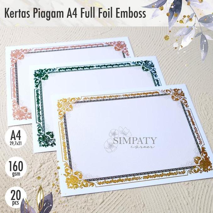 Lansungkirim- Blanko / Kertas Piagam / Sertifikat A4 Simpaty Full Foil Emas Mewah