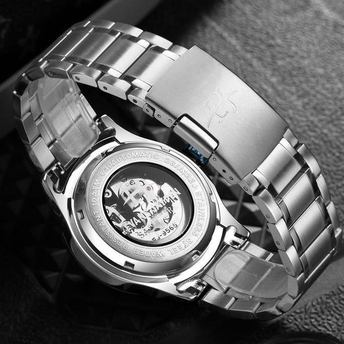 Cloknlok- Evans Jayden Jam Tangan Pria 9565 Rantai Automatic Movement Stainless Steel Kaca Sapphire 