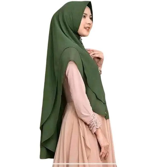 Chiusura- Khimar Ceruty Babydoll Oval Pad Sabit Ped Antem 2 Layer Syar'I Muslim 2024 - Hitam Casual 