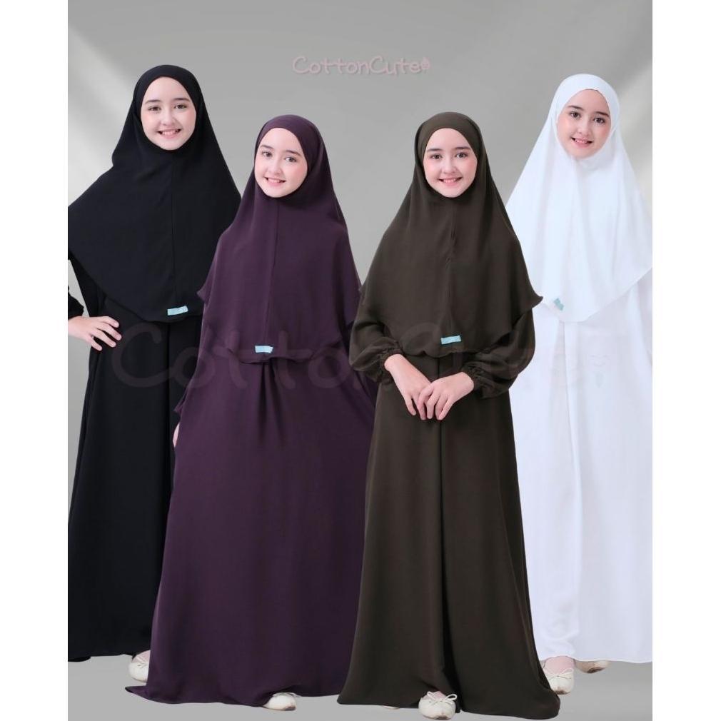 New Arrival Zunaira Syar'I Setelan Gamis French Khimar Umroh Manasik Anak