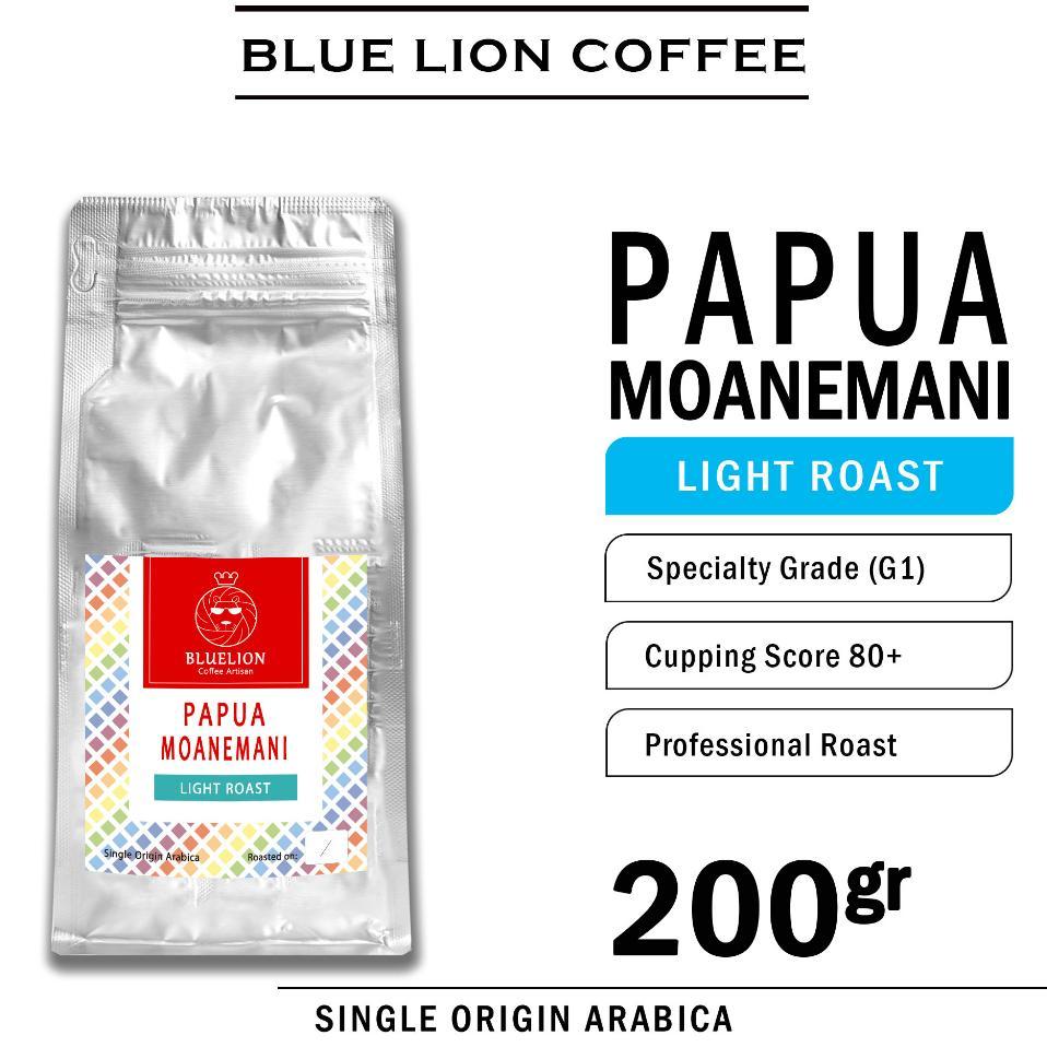 Blue Lion Coffee Papua Moanemani 200 Gram Light Roast Biji Kopi Bubuk Single Origin Arabica Wamena