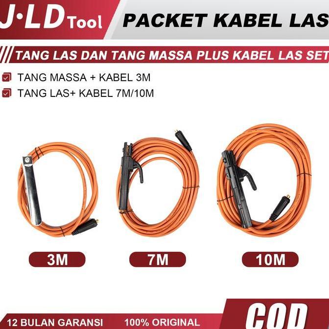 JLD Set Kabel Las dengan Dudukan Elektroda Aluminium Berlapis Tembaga dan Konektor Dorong 10-25
