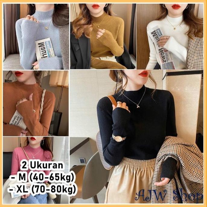AJW [TC] Atasan Rajut Turtleneck Wanita Lengan Panjang | Iner Rajut Turtleneck Knit | Baju Dalaman T