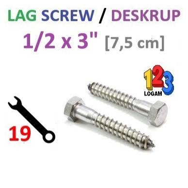 1/2 x 3" Inch Lag Screw Deskrup Baut Sekrup Kayu Fisher Kunci 19