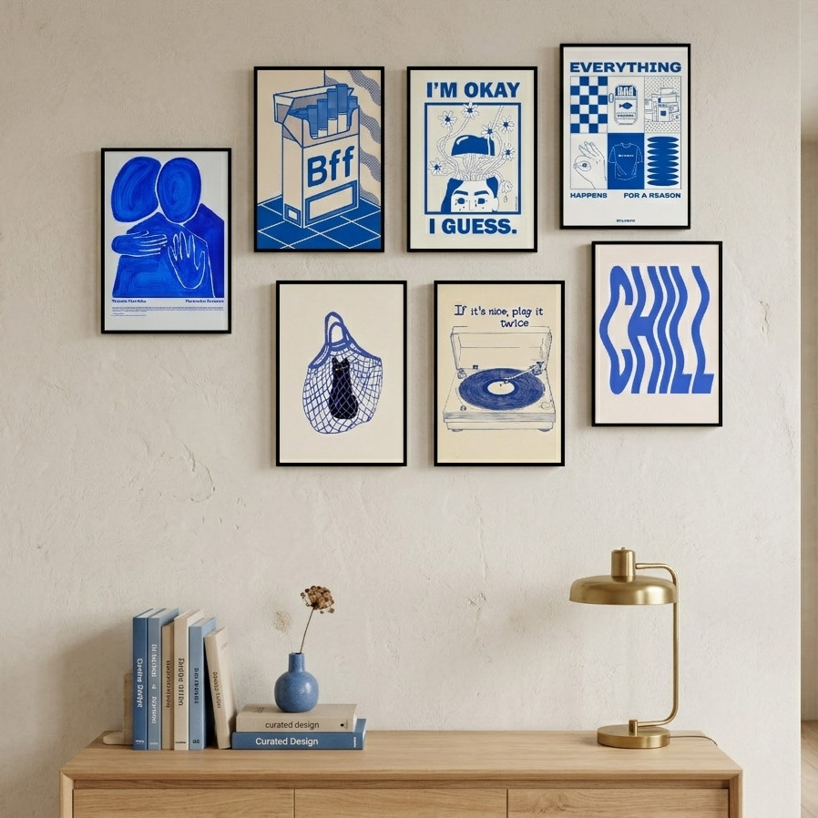 Hiasan Dinding Poster Aesthetic Dekorasi Kamar Pajangan Rumah Wall Decor Kafe MDF Blue