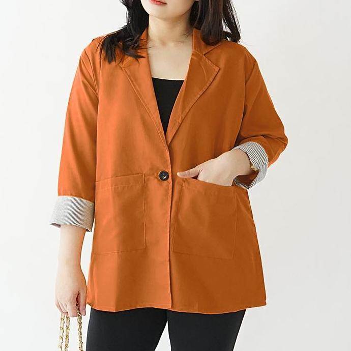 Blazer casual jumbo big size wanita / outer kantor kerja polos motif salur HS