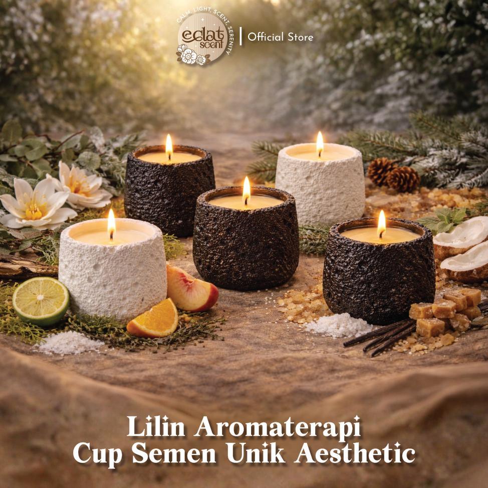 Eclat Lilin Aromaterapi Soy Wax Cup Semen 320g | Concrete Scented Candle Industrial Aesthetic Diskon