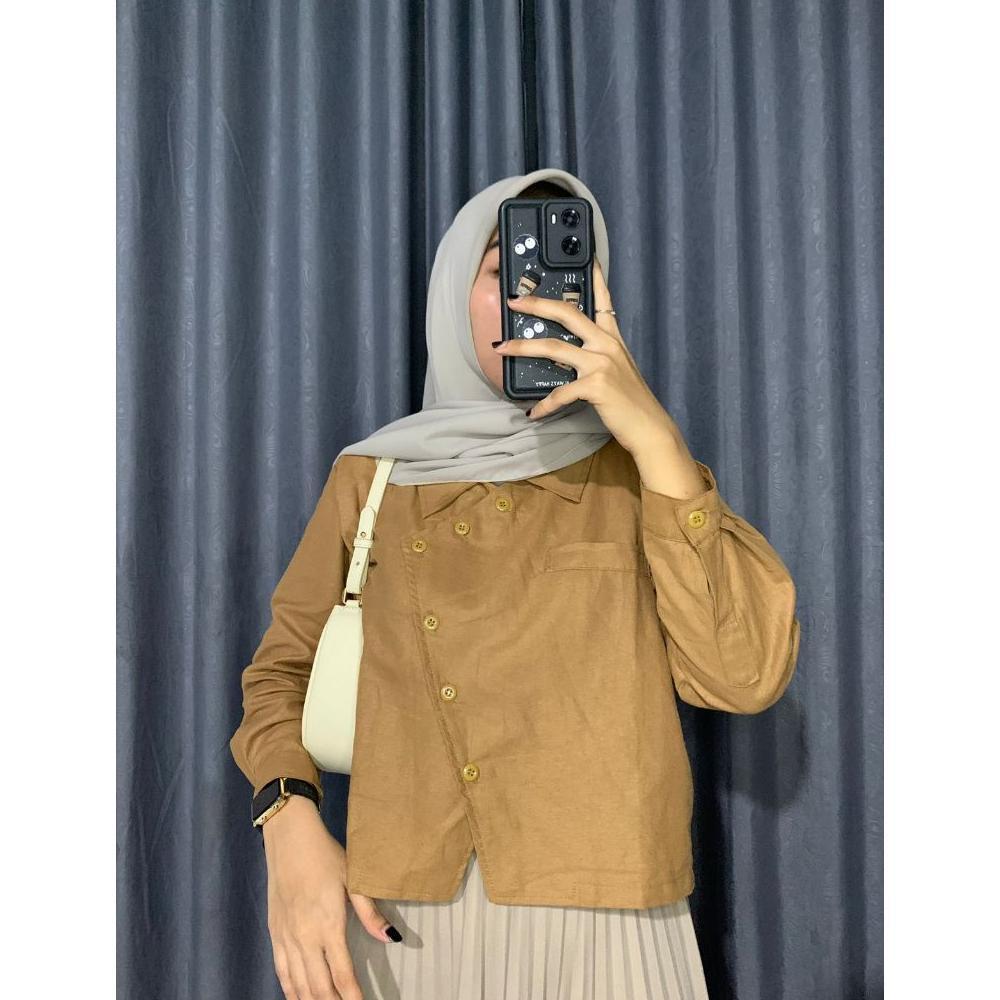 Premium Kemeja Ivon Outer Linen Atasan Crop Kemeja Linen