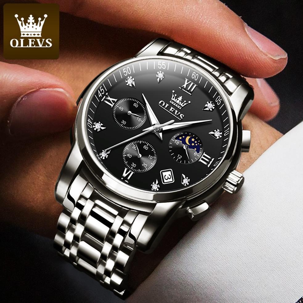 Premium Olevs Jam Tangan Pria Anti Air Original Stainless Steel Chrono Aktif Cowok Luminous Kalender