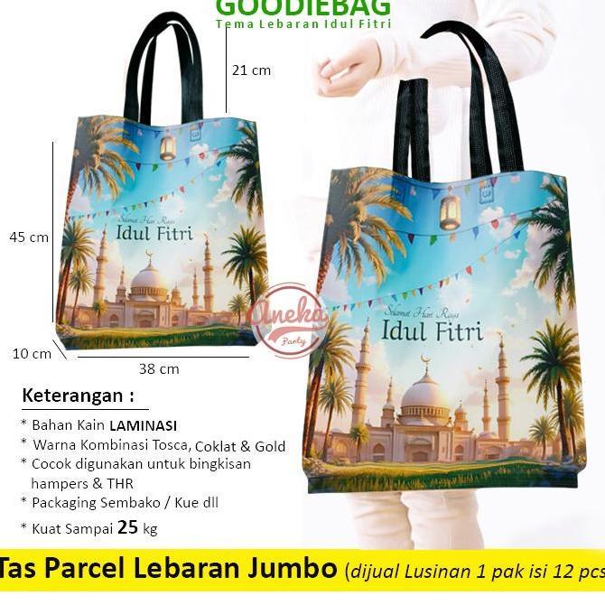 (isi 12) Goodie bag lebaran laminasi / kantong Idul Fitri jumbo / tas sembako lebaran