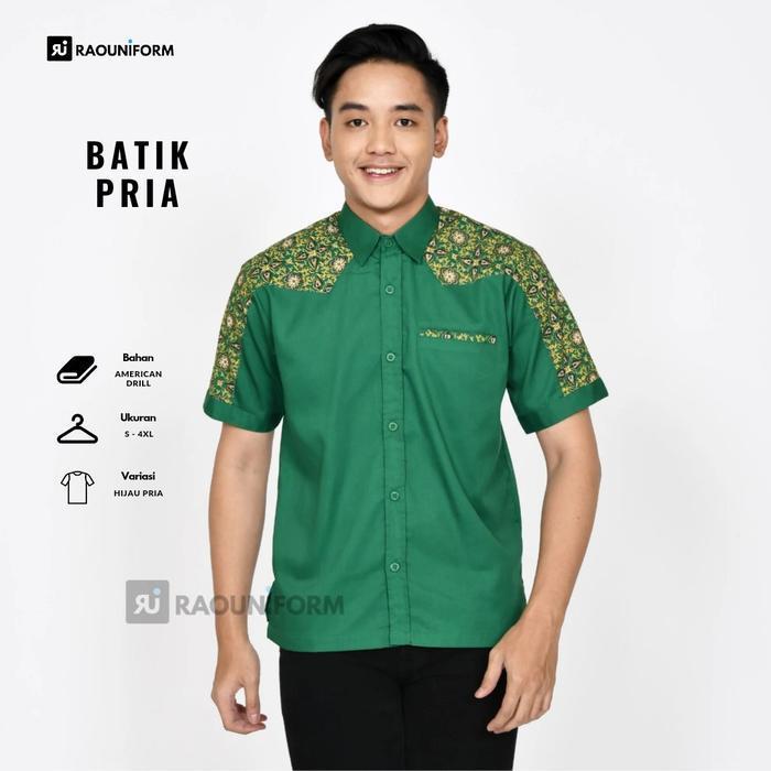 Raouniform Seragam Batik Wanita & Kemeja Atasan Pria Baju Kerja Kantor Cafe Restoran Kombinasi Batik