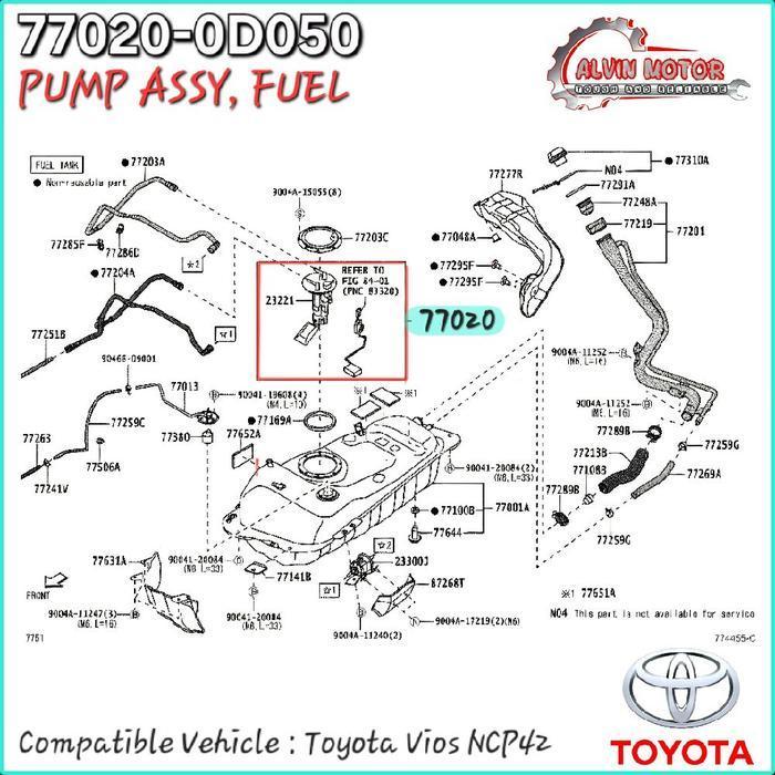 Pompa Minyak Bensin Komplit ( Fuel Pump Assy ) Toyota Vios, Limo Gen 1 Ncp42 1.5 1Nz-Fe Oem Baru Gar