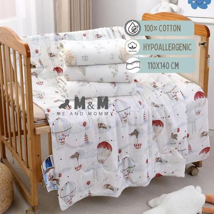 TERLARIS ME AND MOMMY SELIMUT BAYI ANAK 110X140CM MOTIF BALON UDARA & HEWAN LUCU 100% COTTON LEMBUT 
