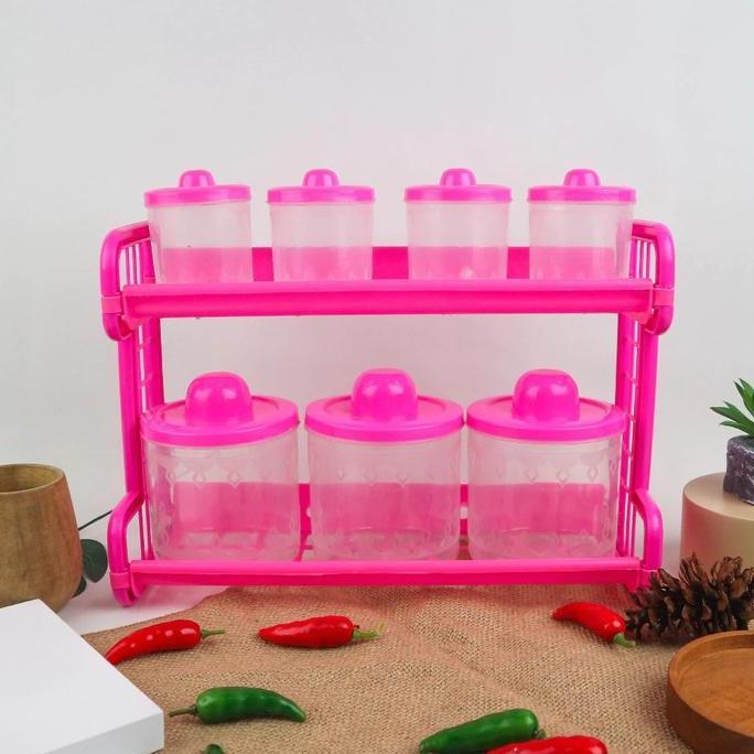 Rak Bumbu Mercury Tempat Bumbu 2 Susun Plastik 7 Wadah Kitchen Set Dapur Tabung Anti Tumpah Dilengka
