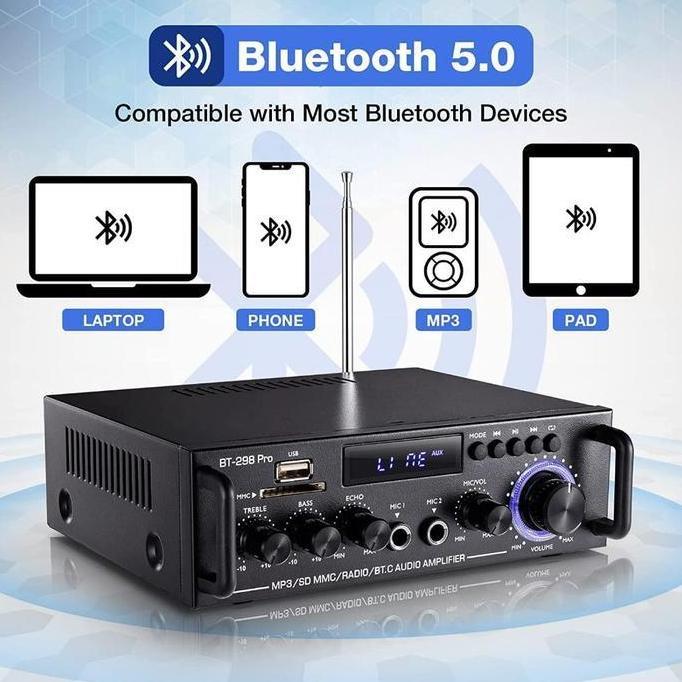 TERLARIS SERBA FLECO BT-198B PRO AUDIO AMPLIFIER BLUETOOTH 5.0 HIFI STEREO AMP SPEAKER MAX 1W OUTPUT