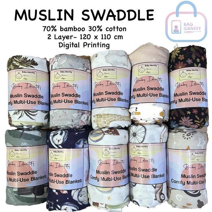 TERLARIS MUSLIN SWADDLE 70% BAMBOO 30% COTTON KAIN BEDONG SELIMUT BAYI MOTIF LUCU IMPORT BABY IDENTI