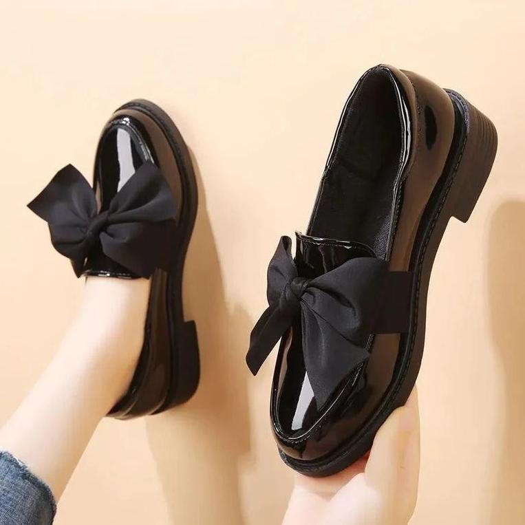 ready stock sepatu wanita hitam glossy dockmart oxford pita besar pantofel kerja kantor casual pesta