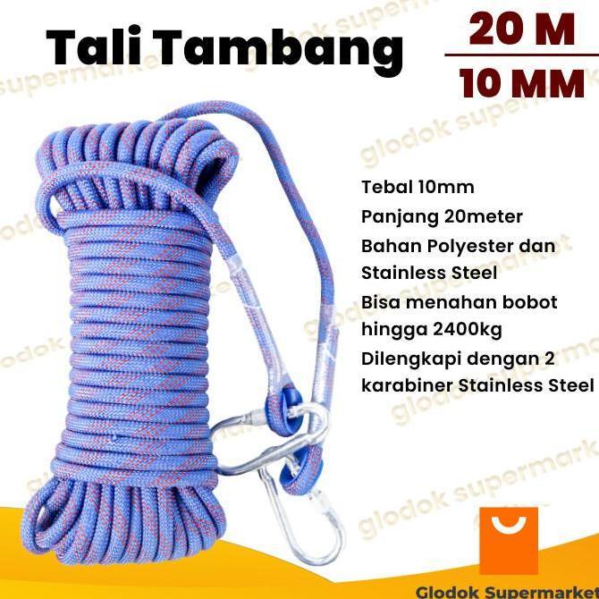 Tali Tambang 10mm Tali Panjat Tebing Polyester 20 Meter Paracord