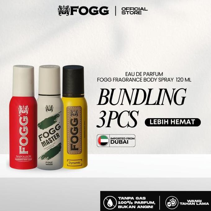 Fogg Bundling 3 Pcs - Parfum Body Spray 120Ml Marco Napoleon Dynamic Wangi Tahan Lama Tanpa Gas Terb