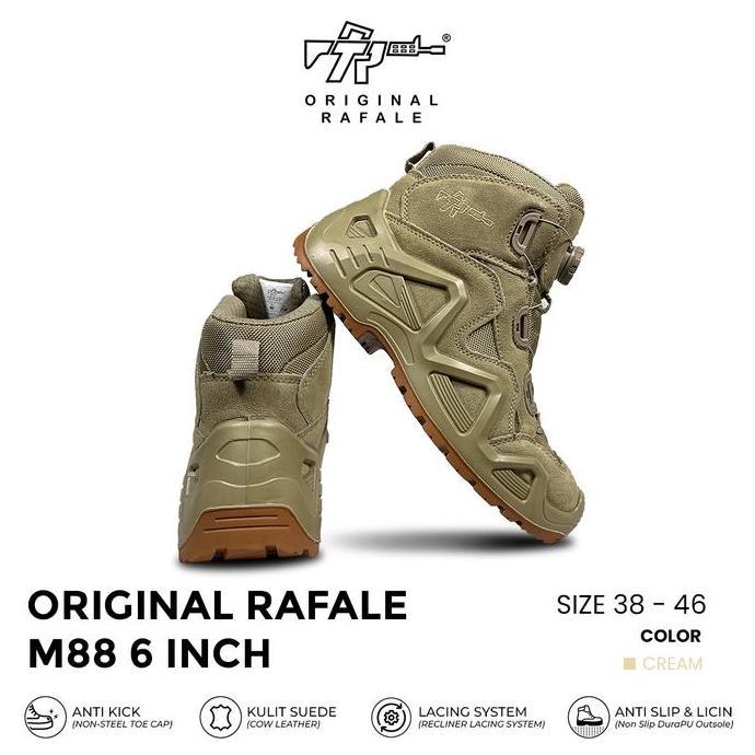 Original Rafale M88 6 Inch Tali Putar Sepatu Outdoor Hiking Gunung Tracking - Cream Gurun Dan Hitam 
