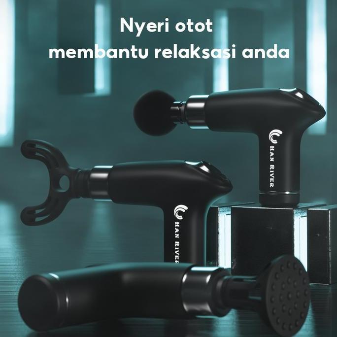 Larissagalllery - Han River Alat Pijat Massage Gun - Deep Tissue Muscle Massager Gun-Hitam