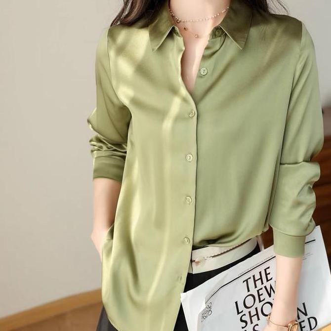 Religion- #Bellasstyle Kemeja Wanita Lengan Panjang Satin Silk Kualitas Tinggi Fashion Wanita Mewah 