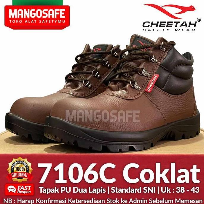 TERMURAH - Cheetah 7106C Sepatu Safety Proyek PU Bertali Semi Boot 7106 Coklat