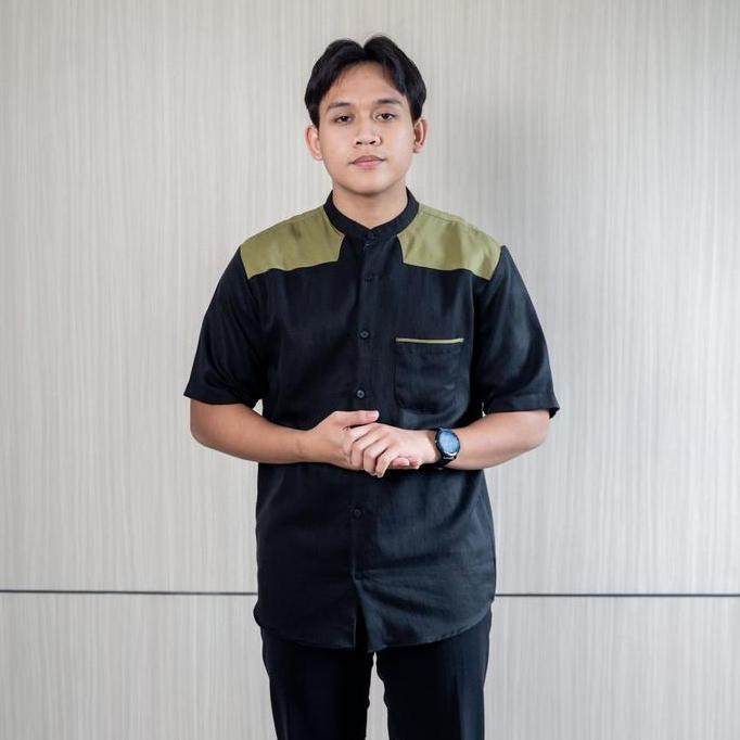 TWO-D Baju Kemeja Koko Muslim Pria Kerah Motif Lengan Pendek TD2675