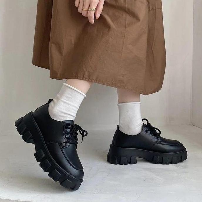 HMSHOES Sepatu boots hitam wanita korea docmart sneakers lolita mary jane kasual glosy