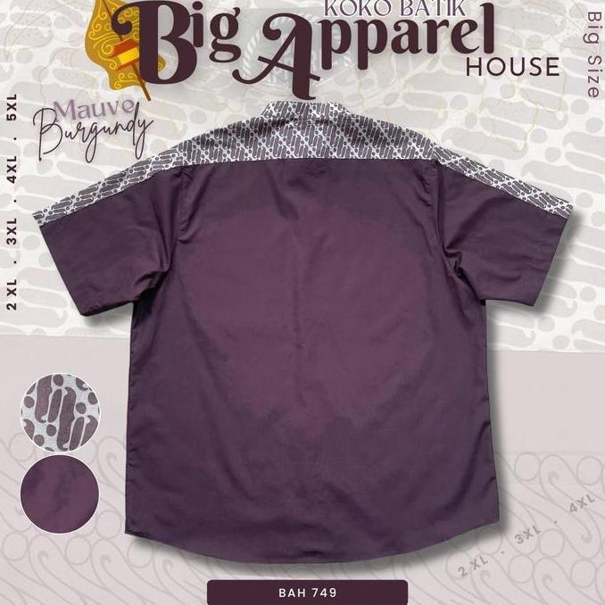 BAH 749 | Kemeja Koko Kombinasi Batik Jumbo Pria Big Size | Batik Modern Parang geometris silang Mau