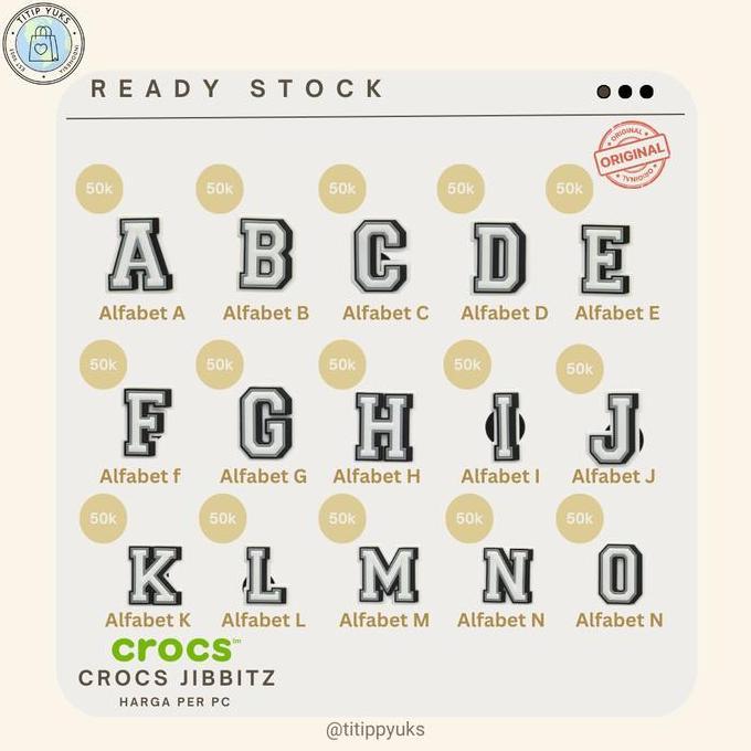 Jibbitz Crocs Satuan Original Huruf Angka