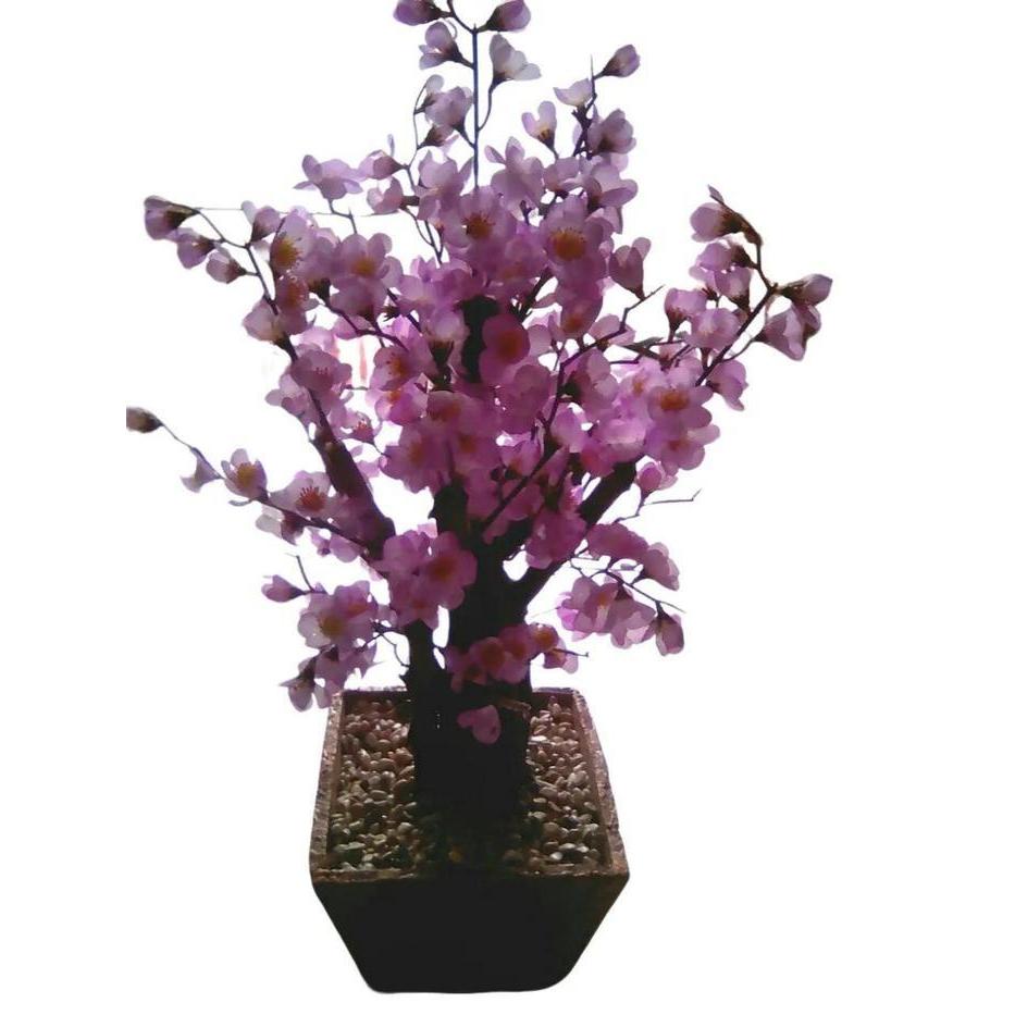 BUNGA PLASTIK BONZAI SAKURA DENGAN POT TINGGI 50CM - PILIHAN WARNA KUNING BEST QUALITY
