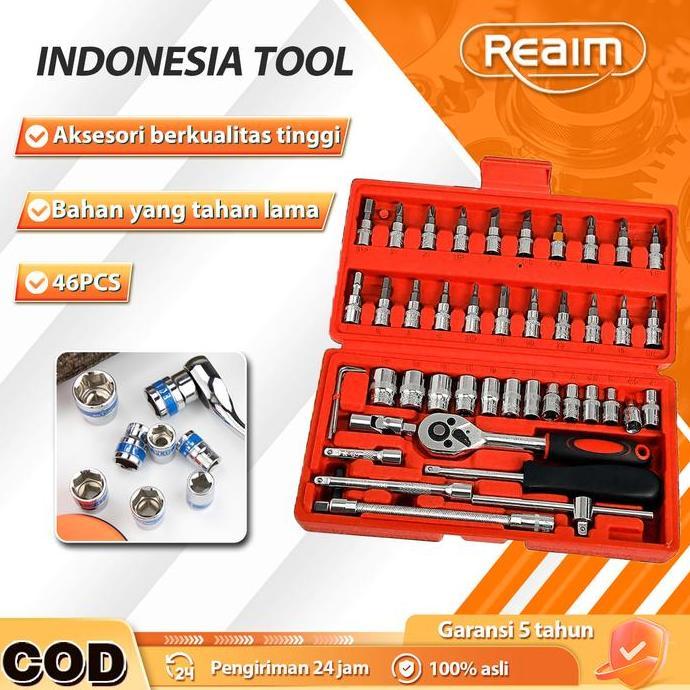 Famanifams - REAIM Kunci Sok Set Set Kunci Sok Kunci Ratchet Set Kunci Sok Lengkap 46PCS dengan Box 