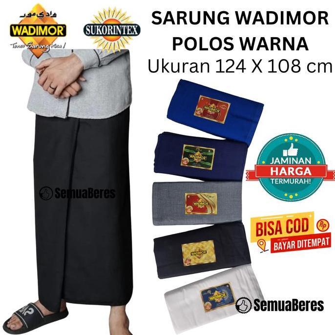 Sarung WADIMOR POLOS WARNA Hitam / Putih / Abu / Navy / Biru / Tumpal - Sarung Sholat Pria Dewasa