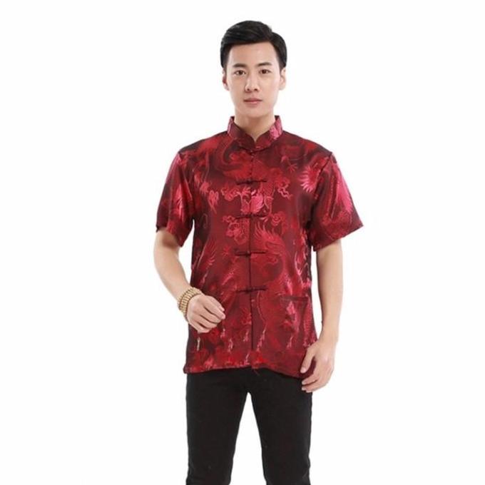 Restok CheongSam Pria Lengan Pendek Motif Naga Import