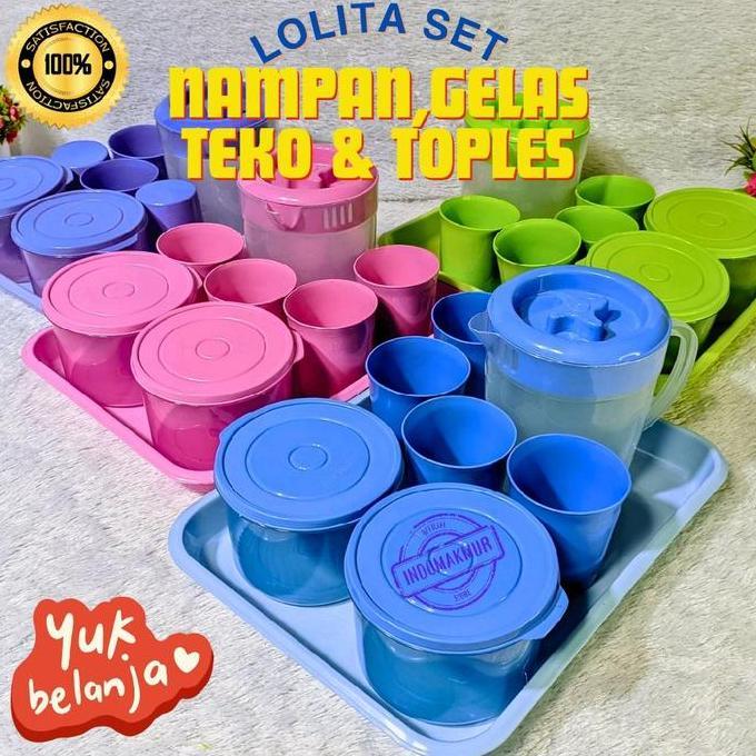 Set Lolita 8in1 Teko, Gelas, Toples Dan Nampan Plastik Food Grade - Tea Peralatan Teh