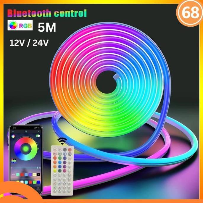 Paket Led Neon Flex Running Rgb 5 Meter Dc 12V+ App Control + Adaptor + Remote Control Led Neon Flex
