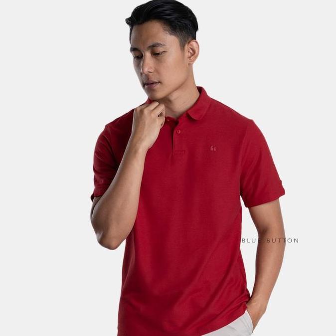 Bluebutton Polo Shirt Mineral Blue Premium High Quality Tebal Ruby Red