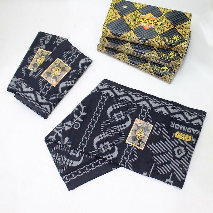 NEW KAIN SARUNG WADIMOR MUSLIM DEWASA MOTIF BATIK BUNGA BALI TENUN KATUN SPECIAL HITAM BLACK SANTRI 