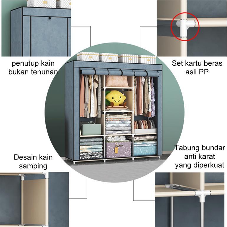 HEMAT Lemari Baju Multifungsi Dan Penutup Debu Lemari Pakaian Kain Portable Lemari Pakaian 3 Sisi po